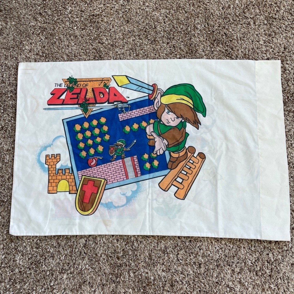 Vintage 1988 Nintendo Zelda Super Mario Bros Pillowcase Double Sided NES Retro